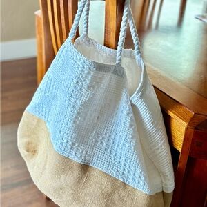 Elegant Blue and Tan Woven Tote